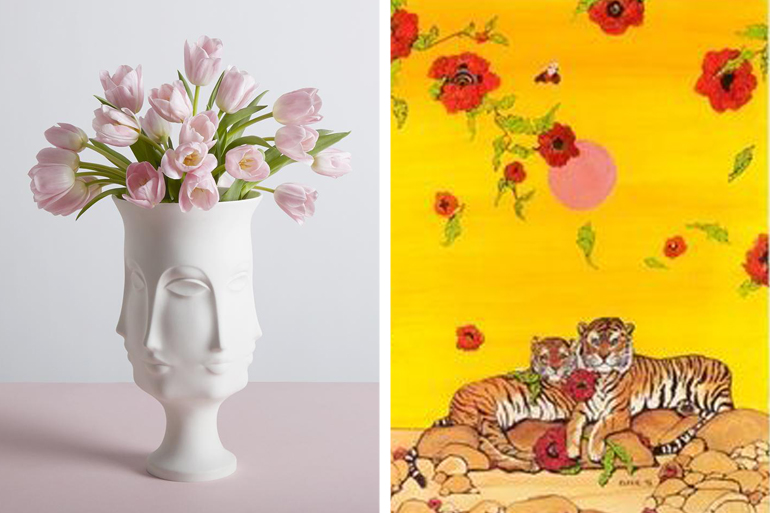 Auction items: "Dora Maar Urn," donated by Jonathan Adler, and Signed Fleurs Cowles, donated by Charlotte Moss