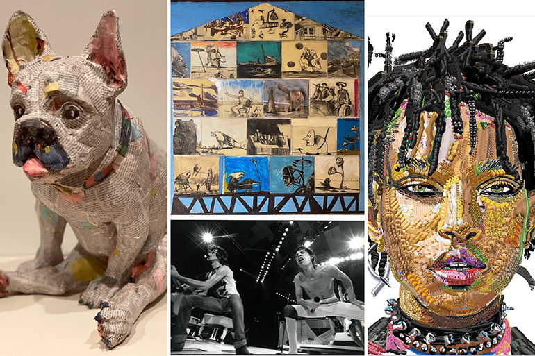 Works in Southampton Arts Center's Collectors Sale by (clockwise from L) Will Kurtz,, Paton Miller, Yung Jake and Michael Halsband