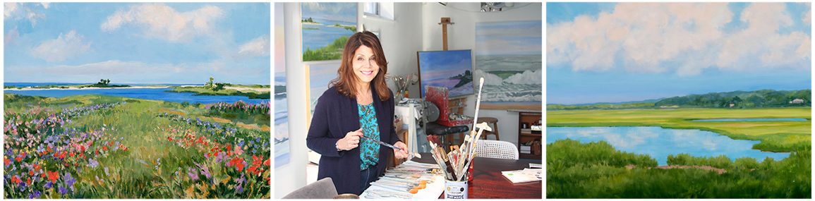 Casey Chalem Anderson and a selection of her paintings, Photo: Nick Daba
