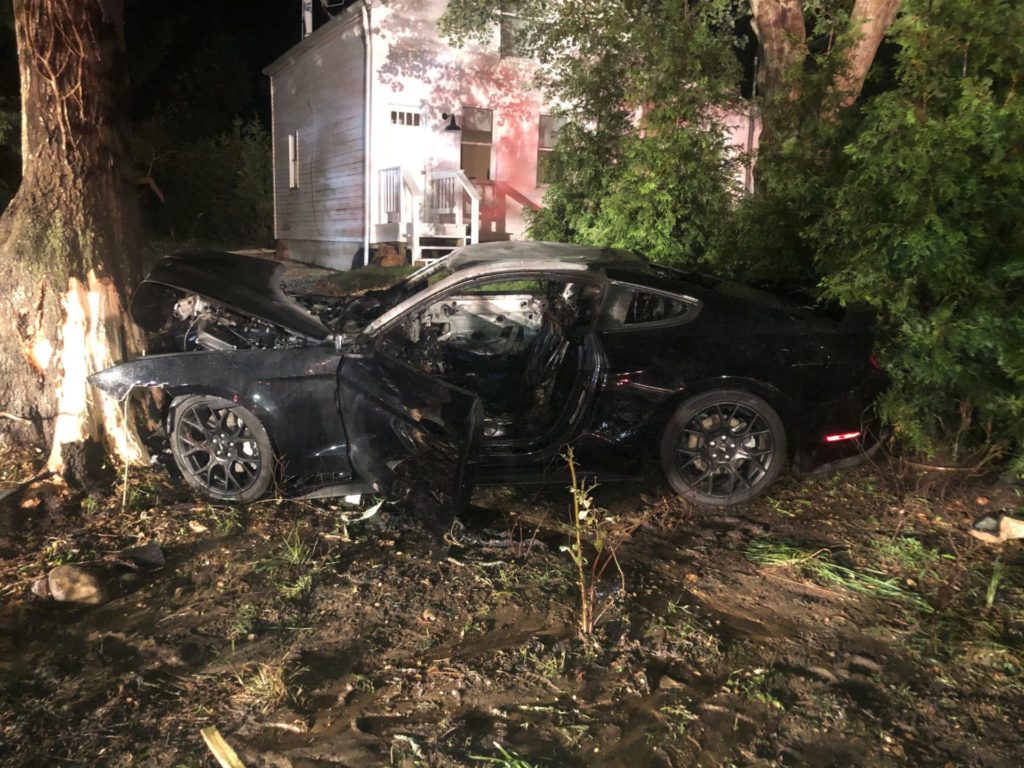 A 22-year-old crashed his 2019 Ford Mustang into a tree in Springs on Sunday morning. Independent/George Miller