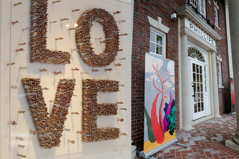 Denis Leon's "8 Billion Lovers" on view Denis Leon Gallery; an untitled landscape by Nicolas Party in front of Phillips Southampton, Photos: Courtesy Denis Leon; Mike Vitelli/BFA.com