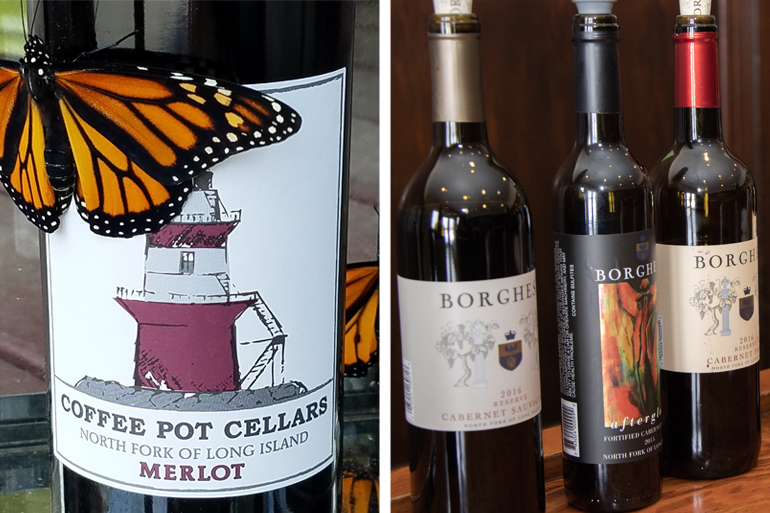 Coffee Pot Cellars' 2013 Merlot; a selection of Borghese Vineyard wines including the 2015 Afterglow, Photos: Laura Klahre, Barbara Lassen