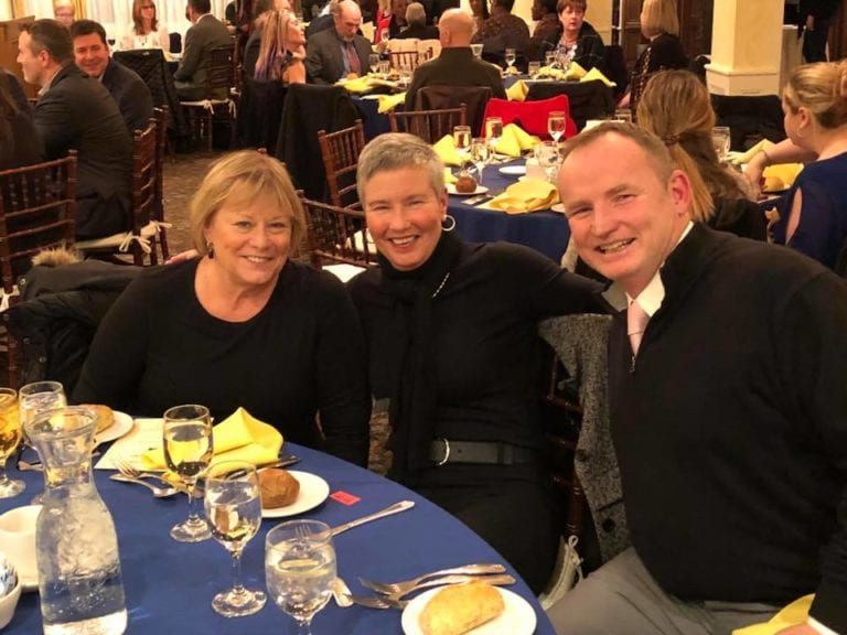 MARY ANNE JULES, CENTER, SEEN HERE AT A BRIDGEHAMPTON SCHOOL AWARDS DINNER WITH NOW RETIRED SUPERINTENDENT LOIS FAVRE AND CURRENT PHYSICAL EDUCATION TEACHER STEVE MEYERS, WAS SERIOUSLY INJURED IN AN ACCIDENT ON WEDNESDAY. PHOTO COURTESY BRIDGEHAMPTON SCHOOL