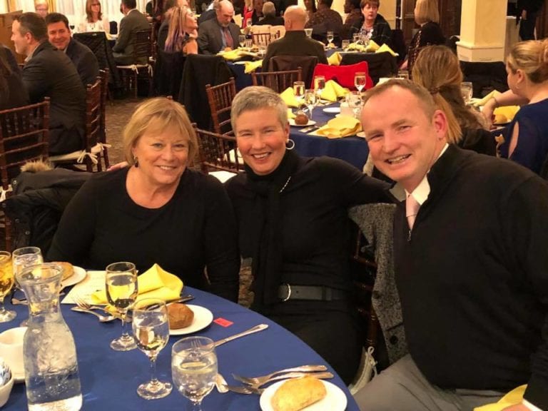 MARY ANNE JULES, CENTER, SEEN HERE AT A BRIDGEHAMPTON SCHOOL AWARDS DINNER WITH NOW RETIRED SUPERINTENDENT LOIS FAVRE AND CURRENT PHYSICAL EDUCATION TEACHER STEVE MEYERS, WAS SERIOUSLY INJURED IN AN ACCIDENT ON WEDNESDAY. PHOTO COURTESY BRIDGEHAMPTON SCHOOL