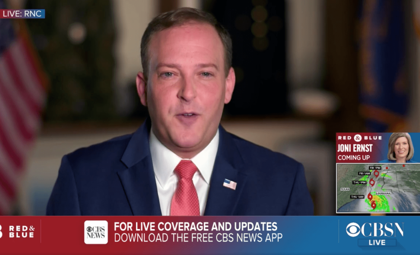 Congressman Lee Zeldin spoke at the Republican National Convention from Westhampton Beach. Screenshot courtesy of RNC/CBS