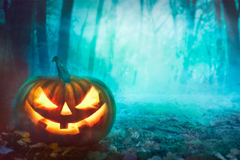 Halloween pumpkin in forest