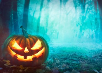 Halloween pumpkin in forest