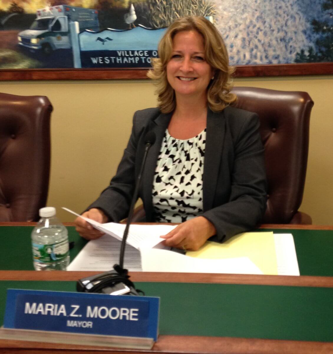 Mayor Maria Moore at her first Board meeting, Photo: Courtesy Moore
