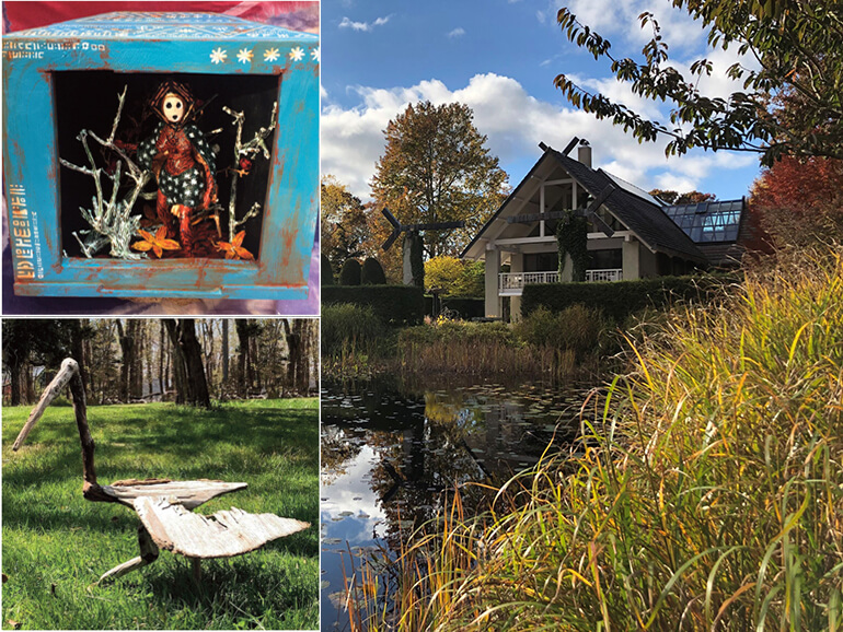 Alexander Perez's "Windwalker" and Scott Bluedorn's "Crane," winnable through LongHouse Reserve's Art Foray, Image: Courtesy LongHouse Reserve