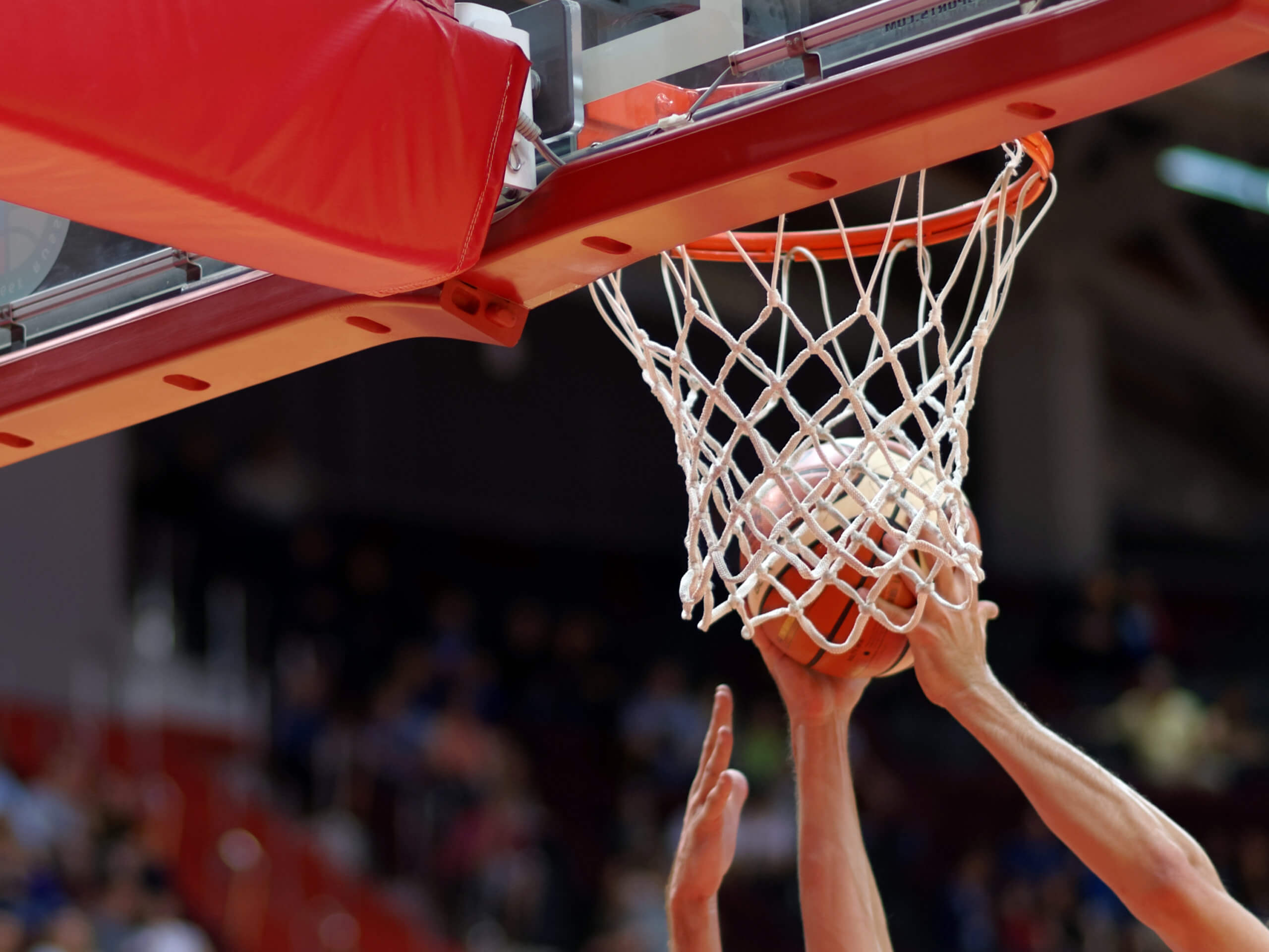 Fight under the backboard during a basketball match