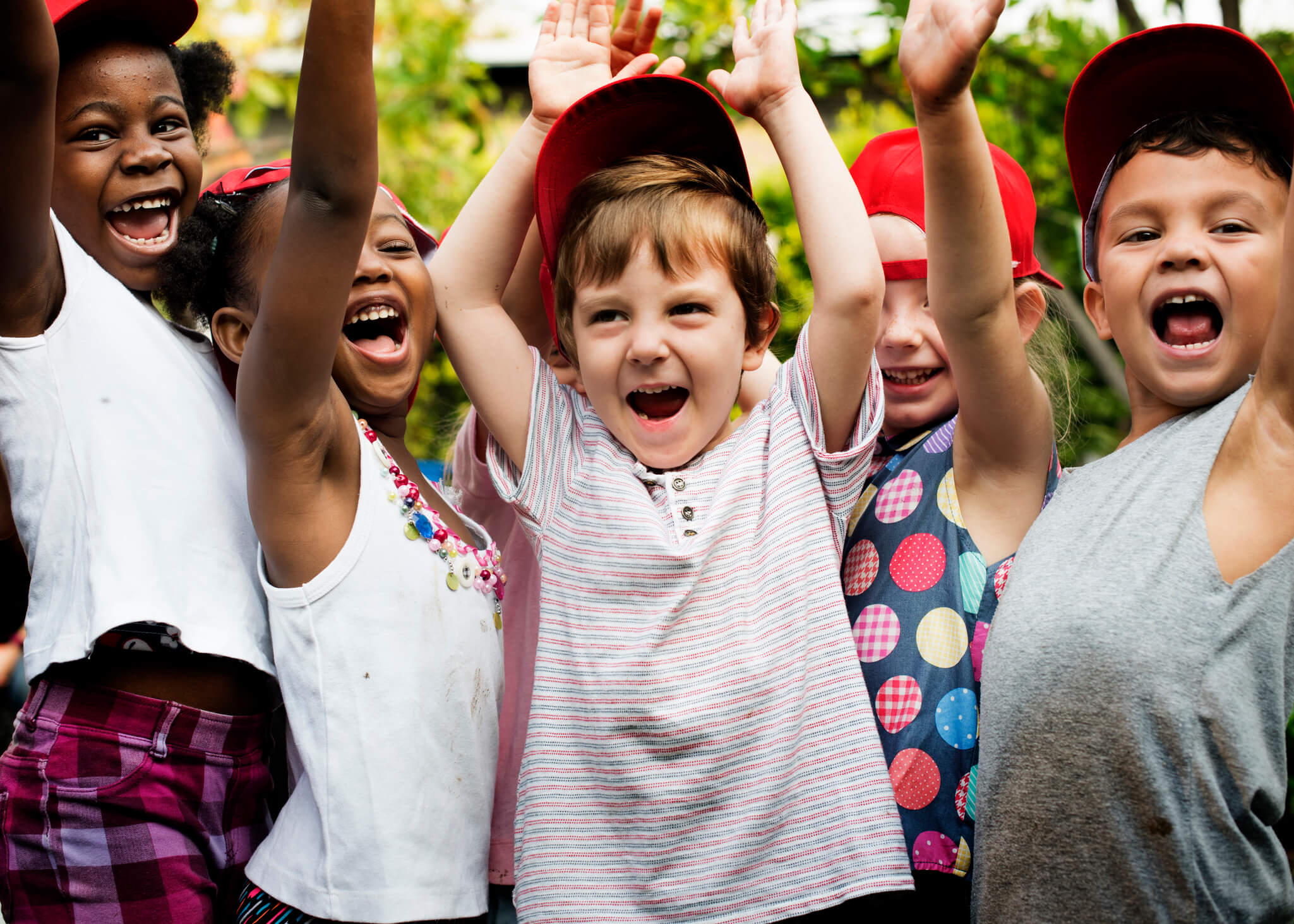 School kids cheerful outdoors field trip