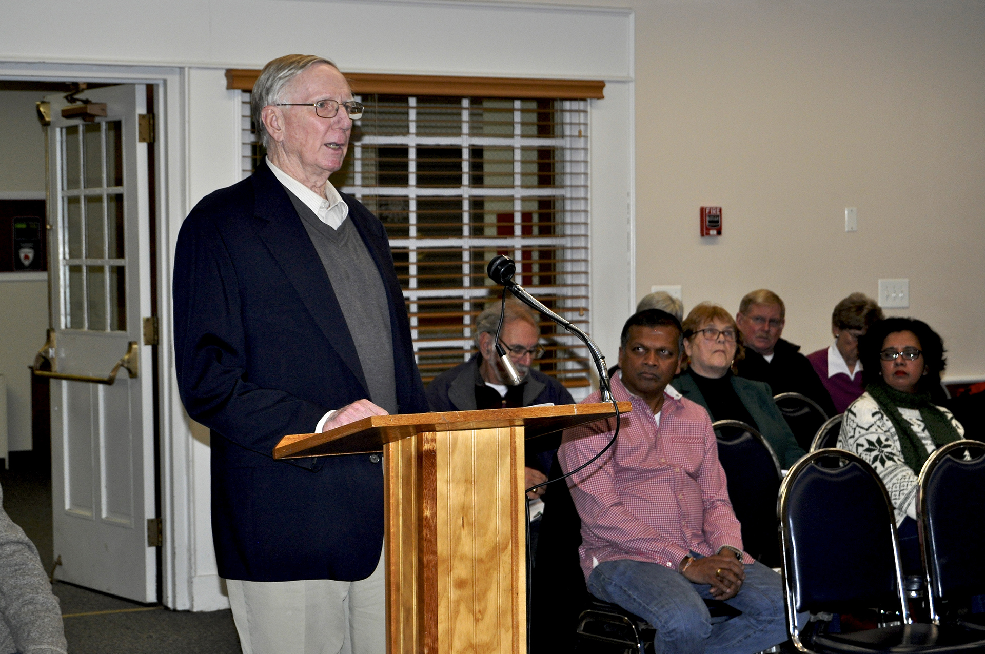 James Reeve, the president of Harold R. Reeve & Sons, speaks to the Southold Town Board February 12 about his business’s request to rezone a parcel at Wickham Avenue and Route 48 in Mattituck