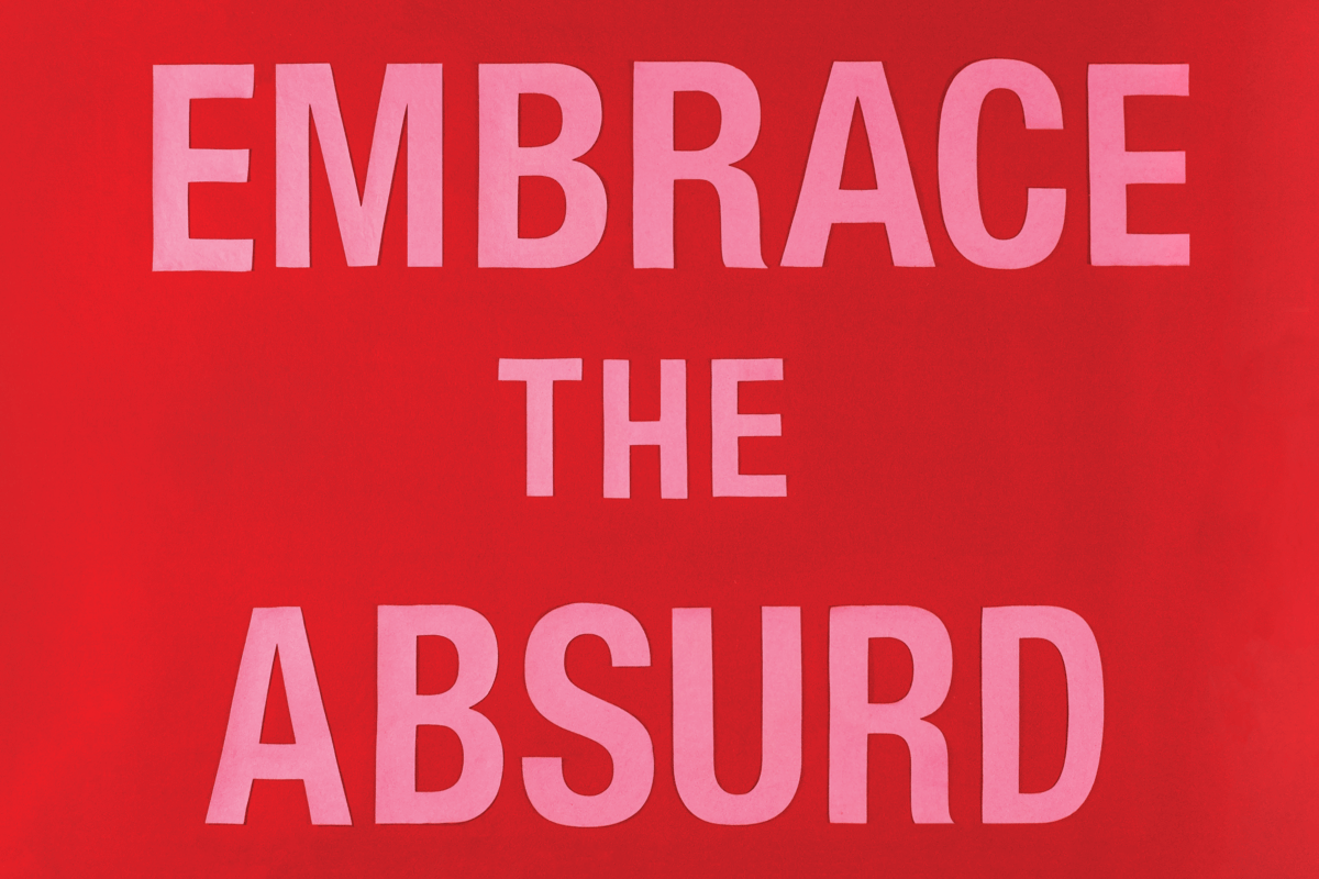 EMBRACE THE ABSURD Laurie Anderson & A.M. Homes. Banner (felt on felt). 2018.