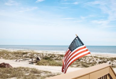 American flag on Hamptons beach