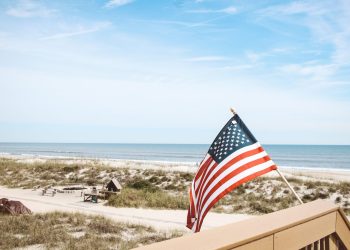 American flag on Hamptons beach