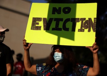 Tenants and housing rights activists protest for a halting of rent payments and mortgage debt, during the coronavirus disease (COVID-19) outbreak
