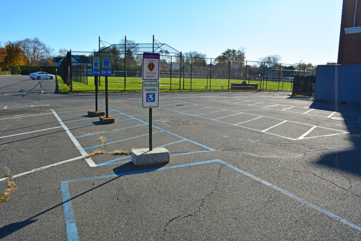 The Southampton Town Hall parking lot, where a new reserved space for military and veterans will be added Tuesday