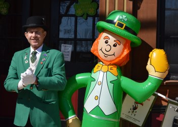This year's grand marshal in Montauk, Gordon Ryan, preparing for a dress rehearsal for Montauk’s St. Patrick’s Day parade. Independent/T. E. McMorrow