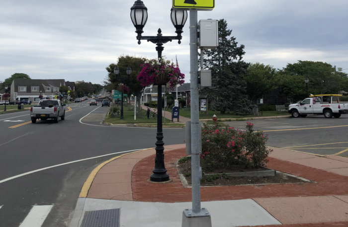 Montauk residents expressed unhappiness with a system of crosswalks and lights installed on Main Street earlier this year.