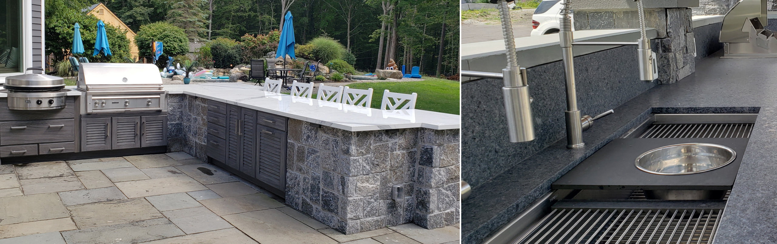 Outdoor kitchen installed by Outdoor Kitchen Design Store, which can come with or without Galley sink (right).