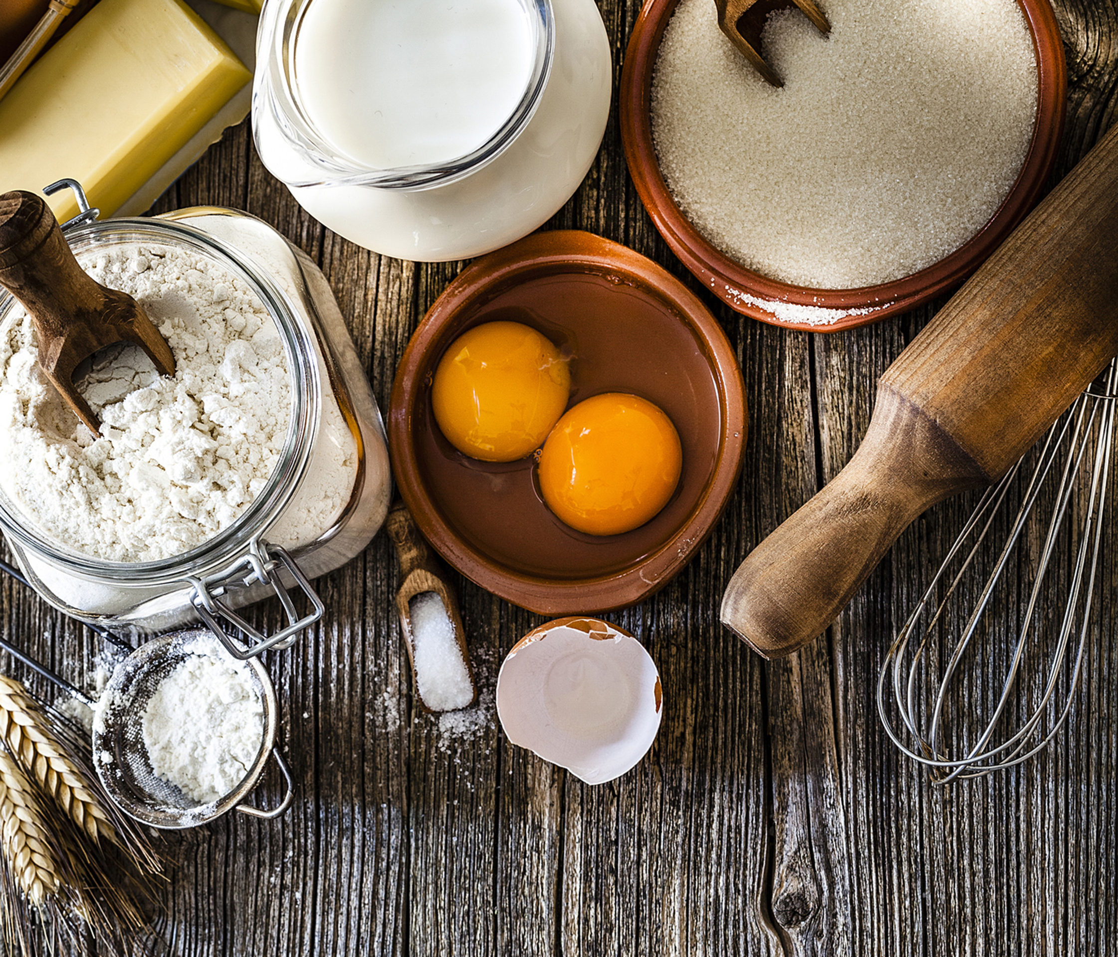 Dough preparation ingredients background