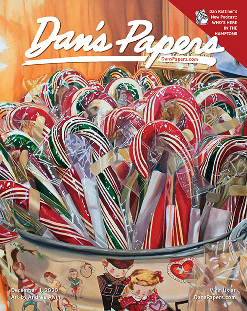 Andrea Alvin's "Samuel's Candy Canes" on the cover of the December 11, 2020 Dan's Papers issue.