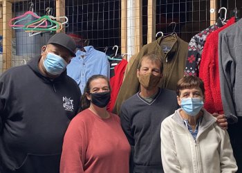 Dan O'Shea with the Maureen's Haven donation room staff.
