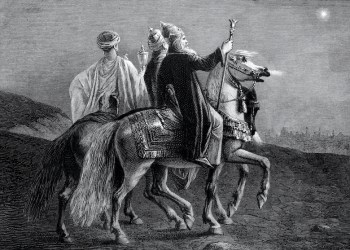 Three Wise Men Follow the Eastern Star at Christmas