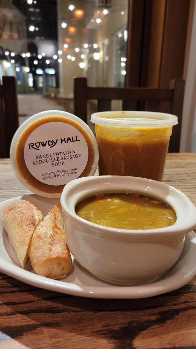 Rowdy Hall soups available for dining in or takeout