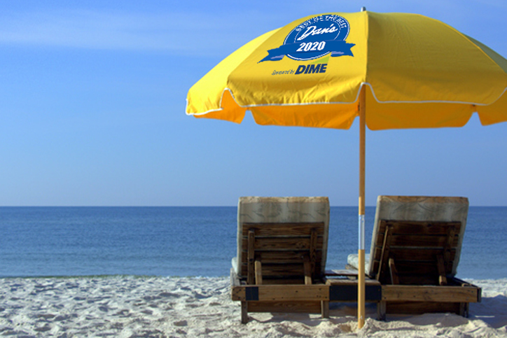 Two Beach Chairs with Yellow Umbrella