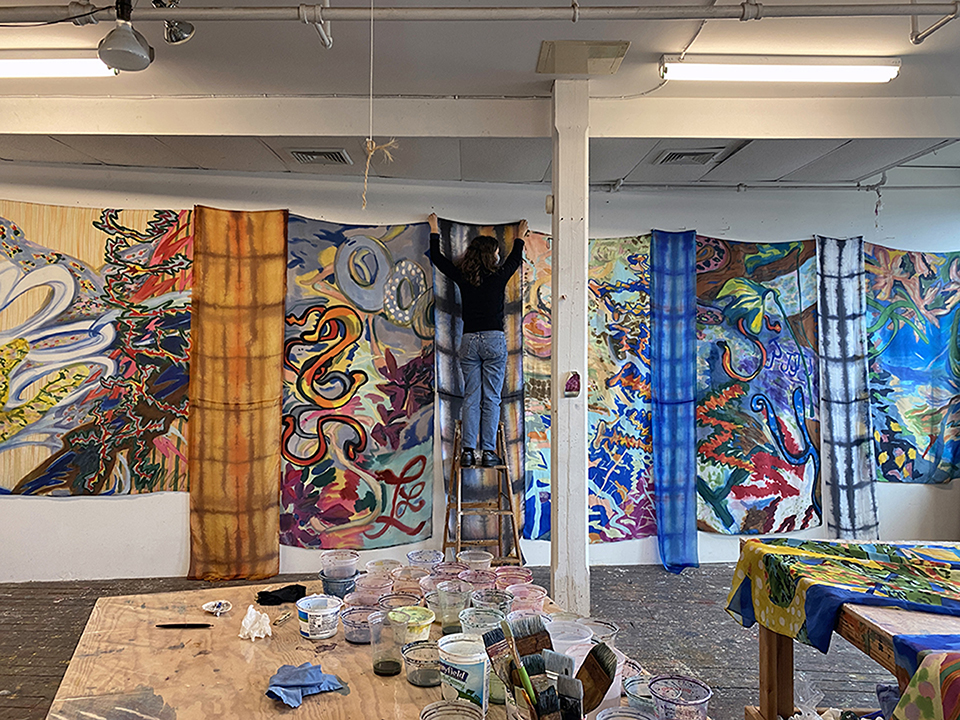 Lauren Luloff preparing for her "Sequences" exhibition in her Brooklyn studio