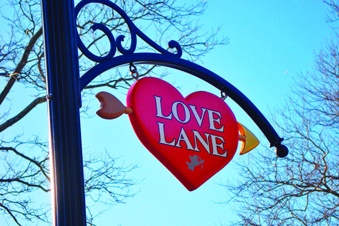 The Love Lane heart shaped street sign made by Jim Gorman on the North Fork