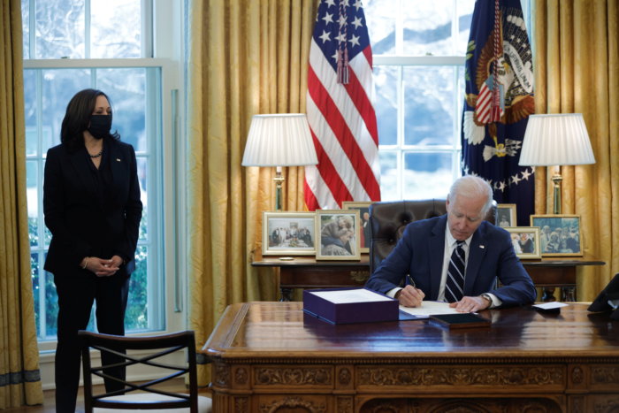 U.S. President Biden signs the American Rescue Plan in Washington