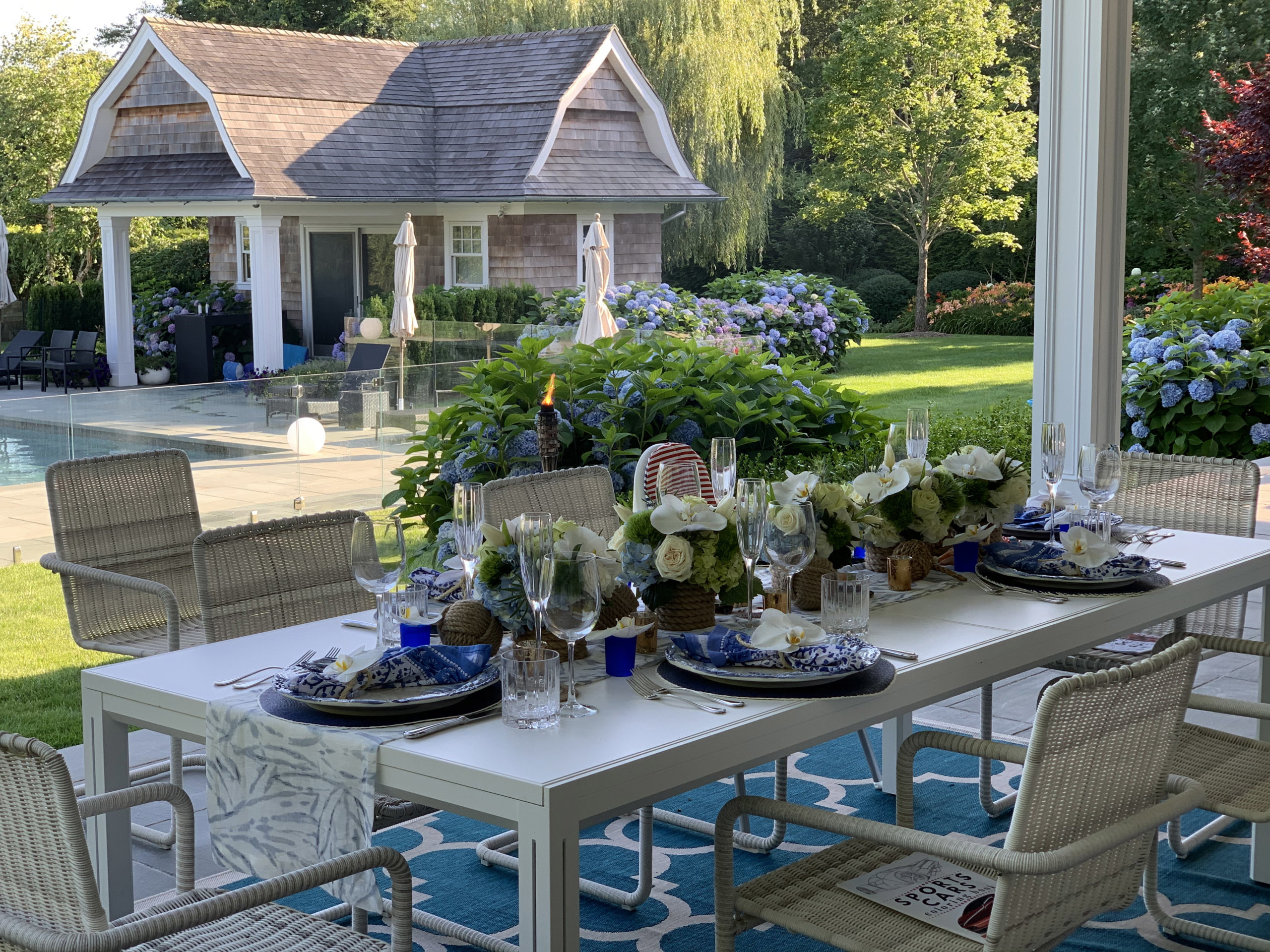 Table setting and flowers by Mark Masone for a 60th birthday party in Water Mill