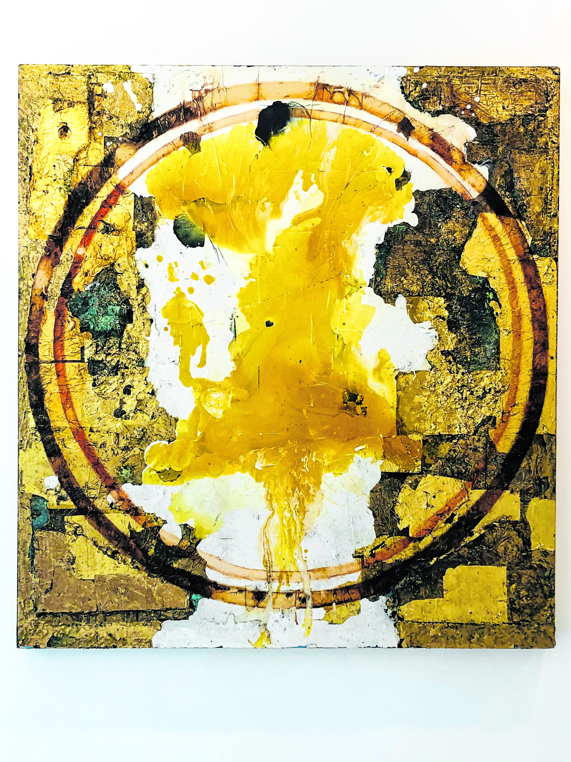 David Geiser's “Gold Round Piece,” also on view at Keyes Art Gallery