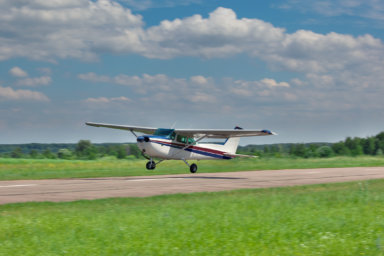 Plane taking off at East Hampton Airport
