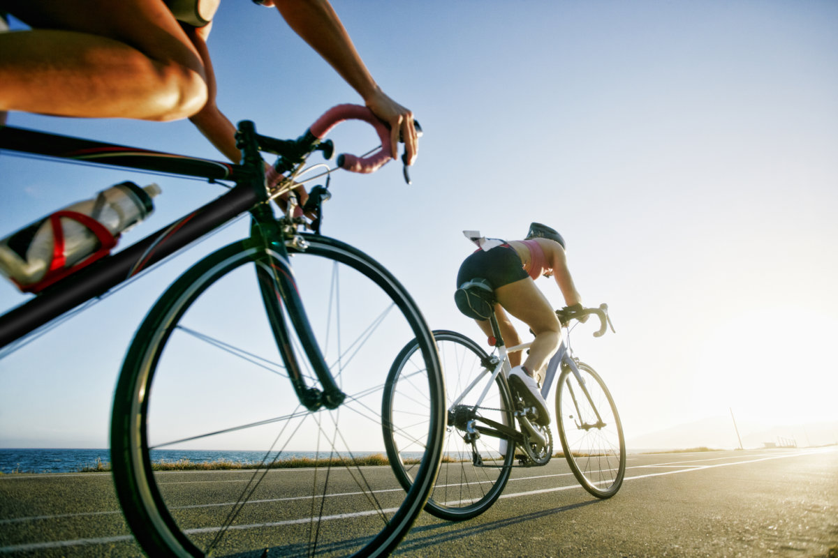 twin sisters competing in triathlon