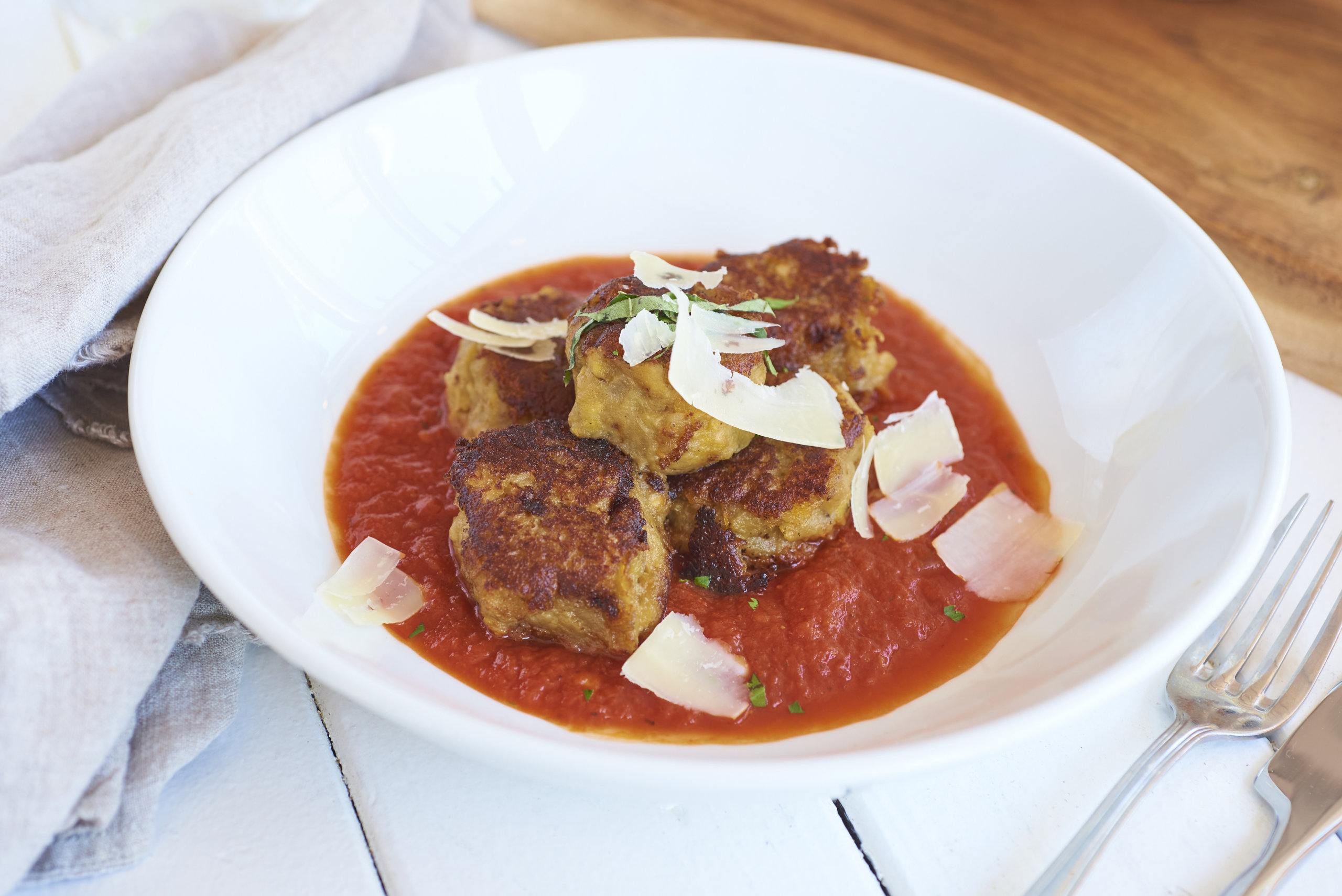 Eggplant meatballs from La Fin Kitchen & Lounge chef James Tchinnis