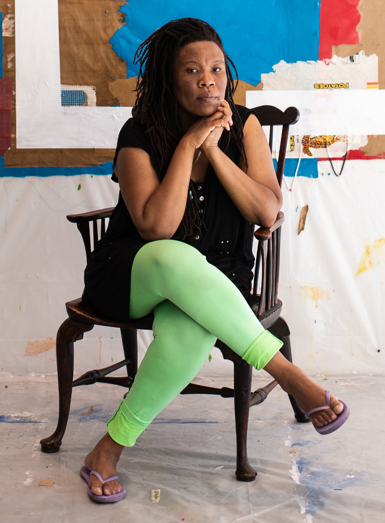 Tomashi Jackson in her studio at The Watermill Center