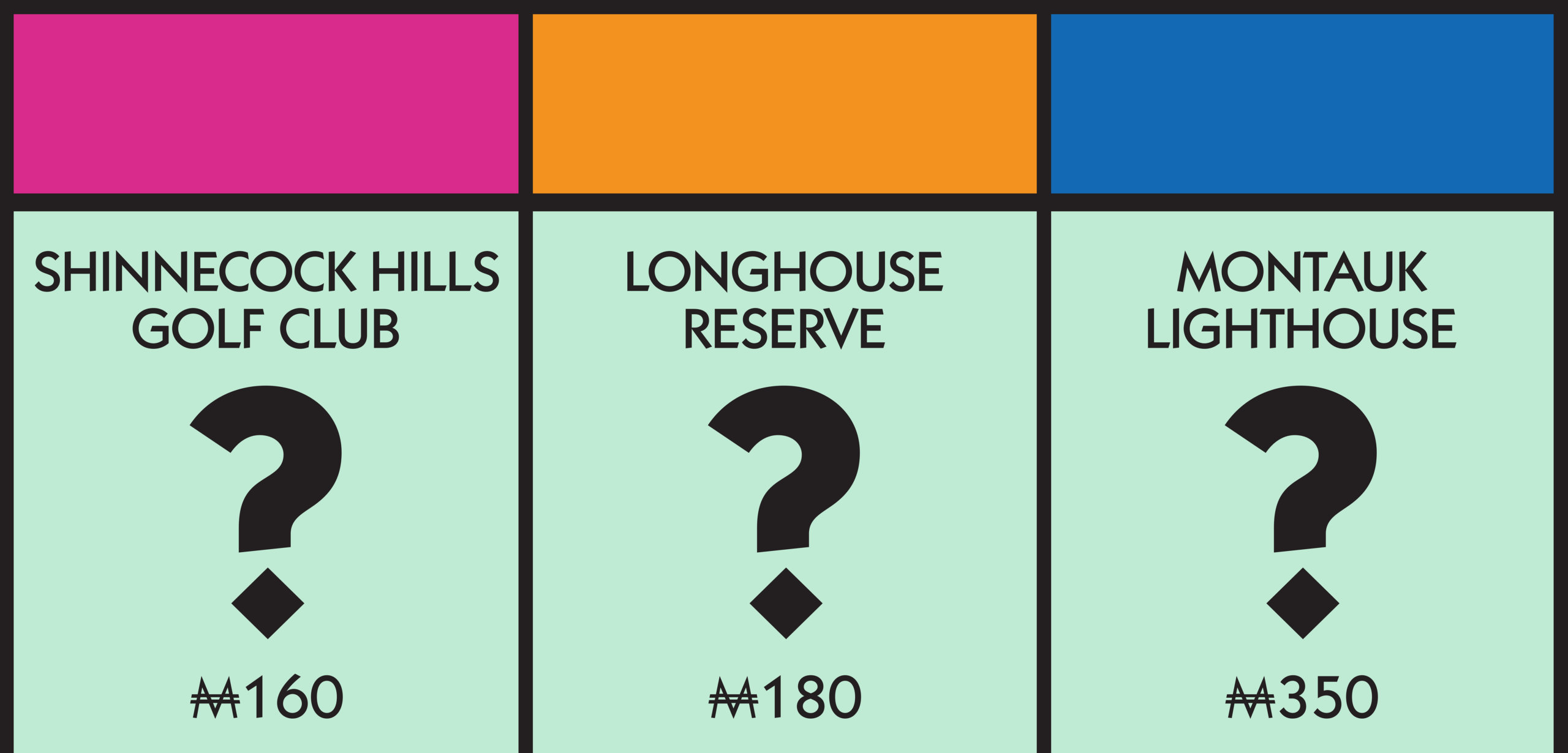 Three revealed squares for Monopoly The Hamptons Edition