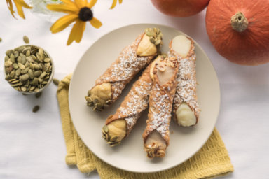 Flat Lay, Pumpkin Spice, Raspberry and Vanilla Cannoli with Decorations