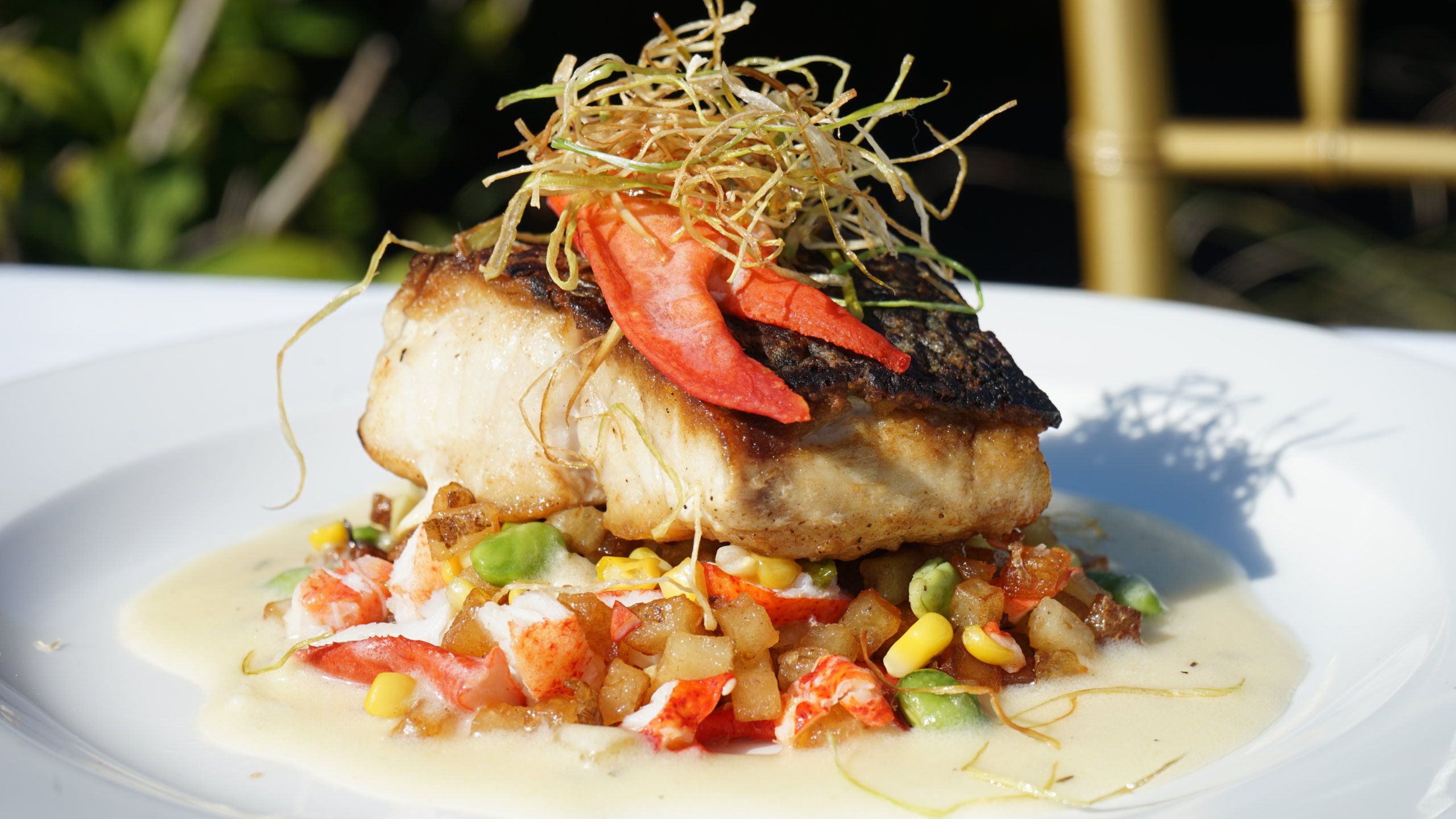 The pan-seared striped bass from Union Sushi & Steak chef Scott Kampf