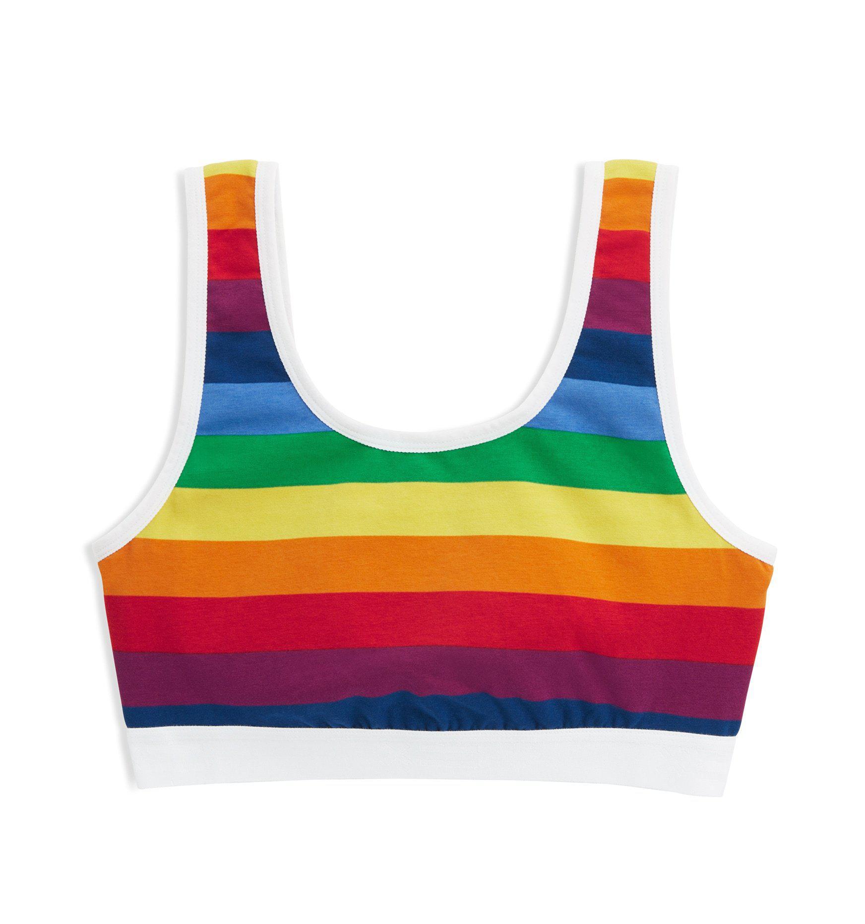 Essentials Soft Rainbow Pride Stripes Sports Bra