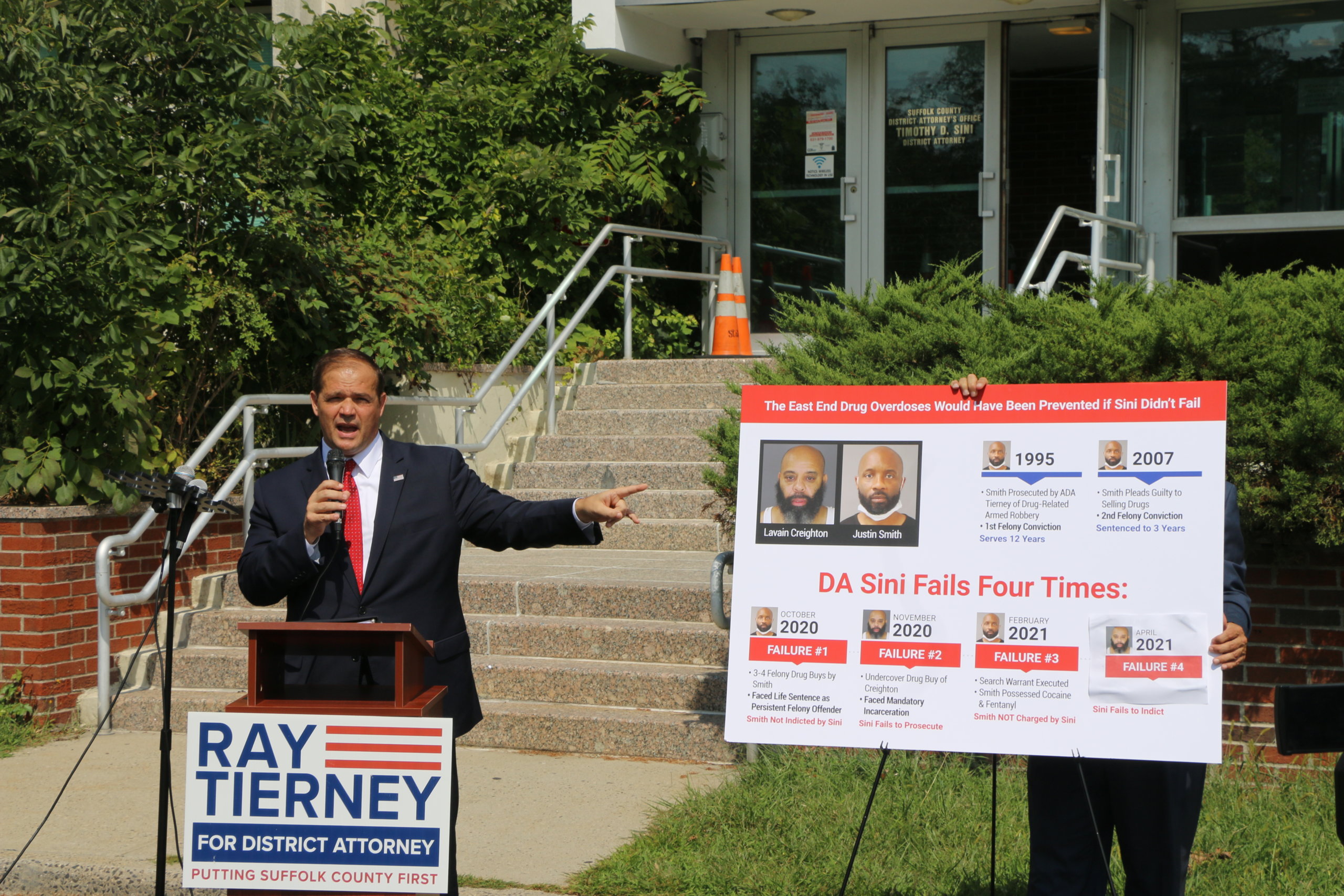 Ray Tierney held a press conference outside the Suffolk DA’s office in Hauppauge on September 8.