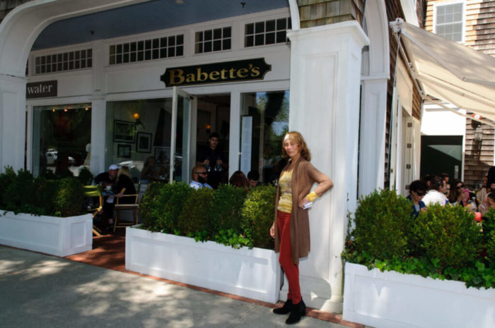 Barbara Layton in front of Babette's in East Hampton