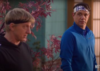 William Zabka and Ralph Macchio as Johnny and Daniel in the 