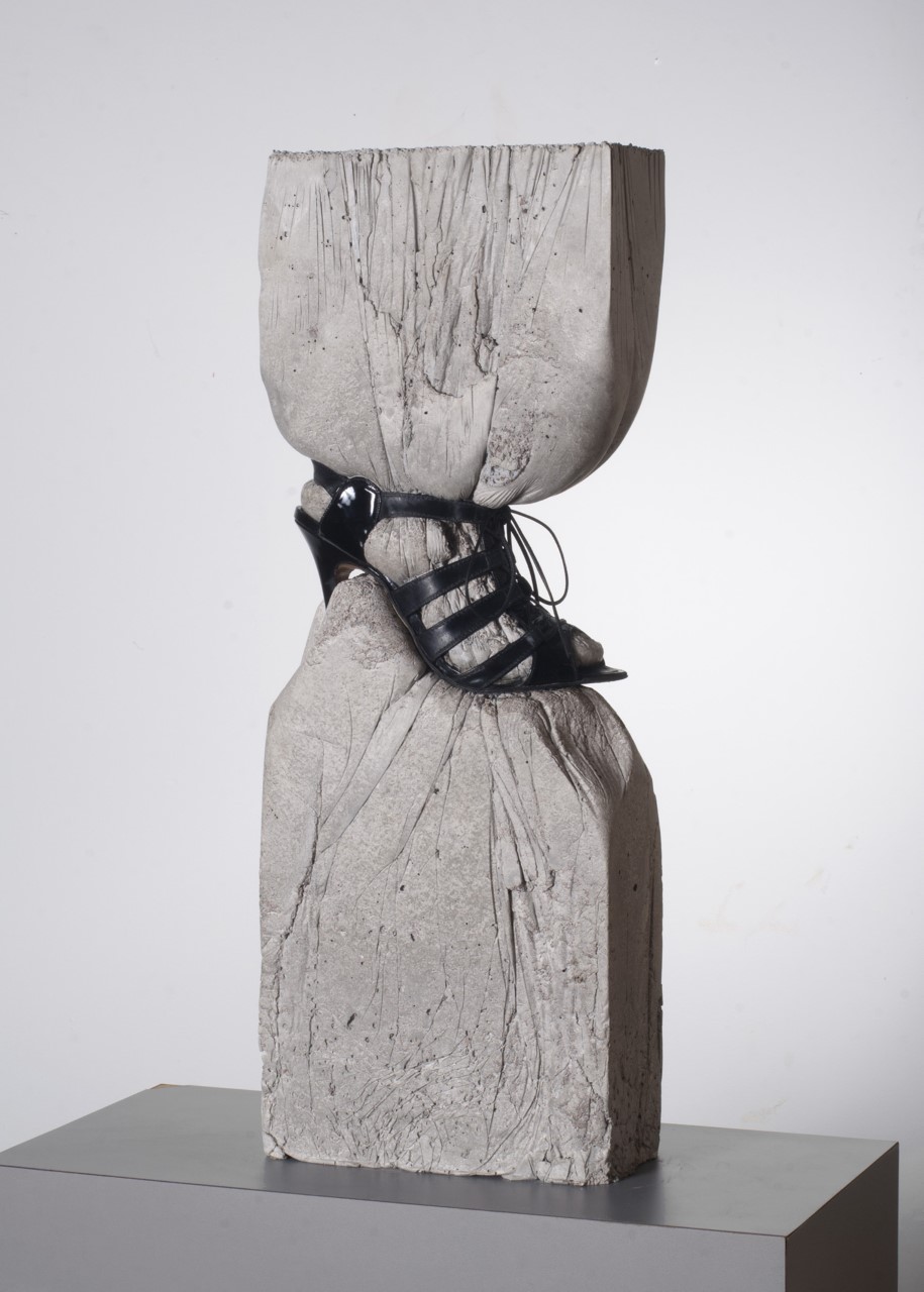 Jeff Muhs' "Decommissioned Shoe," 2012, concrete and Manolo Blanik shoe Courtesy Roger Ferris