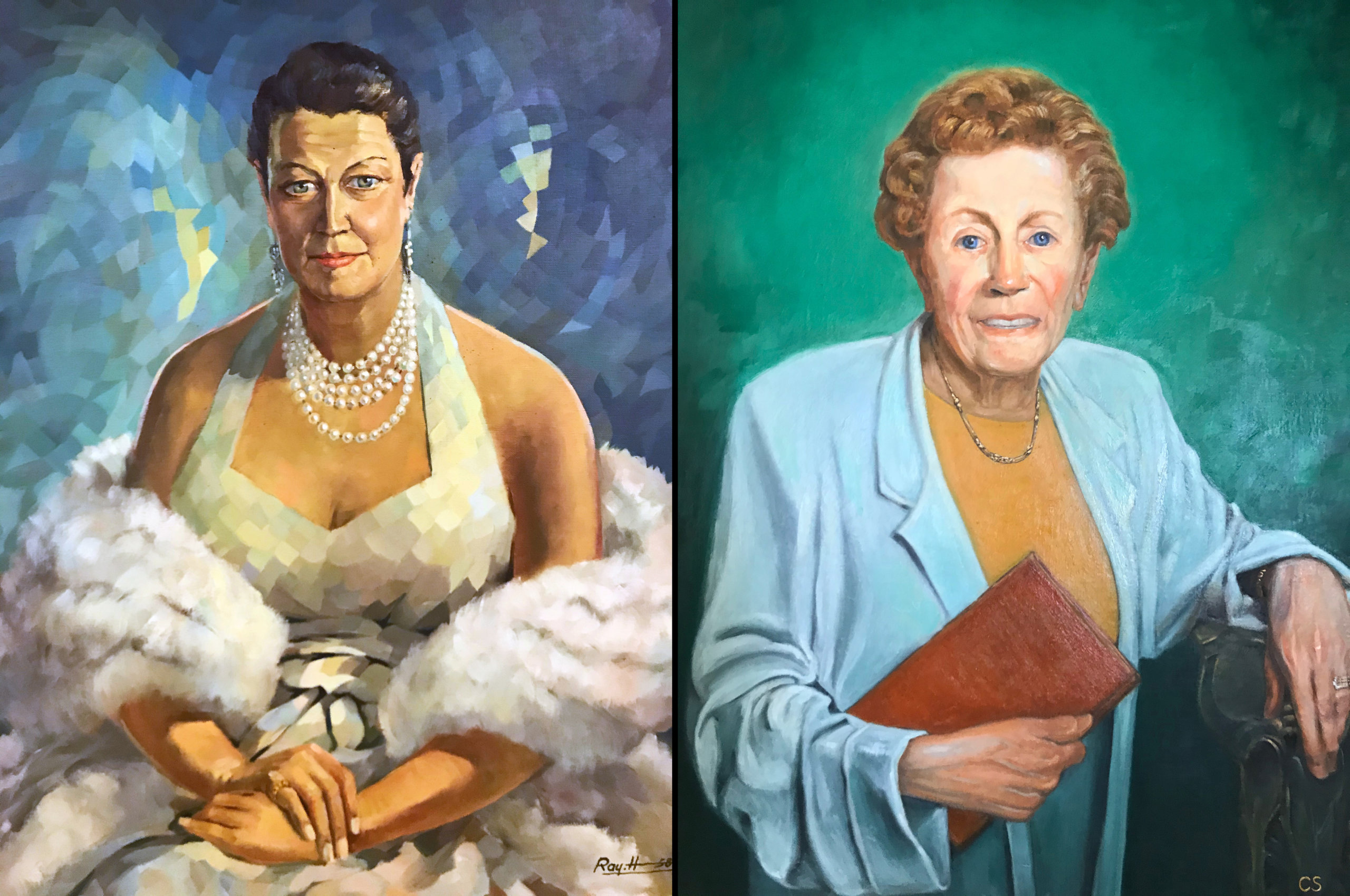 Portraits of Eileen Garrett and her daughter Eileen Coly are on display at the Parapsychology Foundation Eileen J. Garrett library