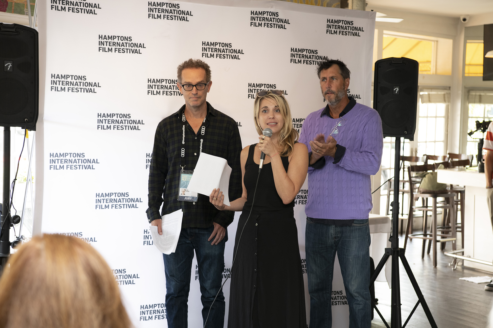 HIFF Narrative jury — Sam Bisbee, Leah Greenblatt and Bill Collage — presenting the award for Best Narrative Film