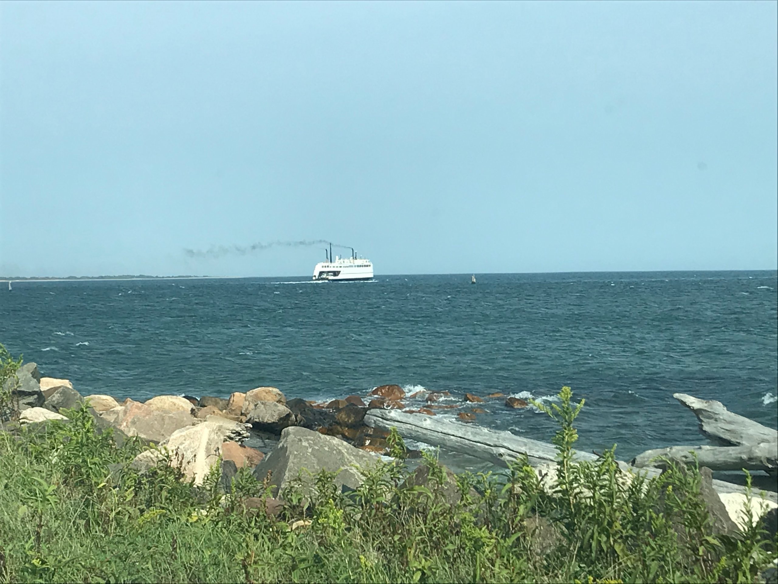 Orient Beach State Park with Cross Sound Ferry in distance